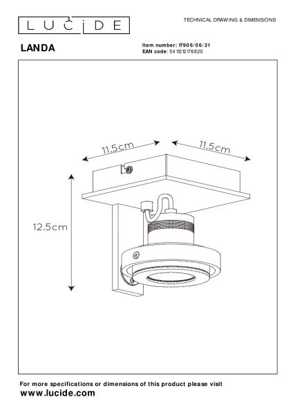 Lucide LANDA - Plafondspot - LED Dim to warm - GU10 - 1x5W 2200K/3000K - Wit - technisch